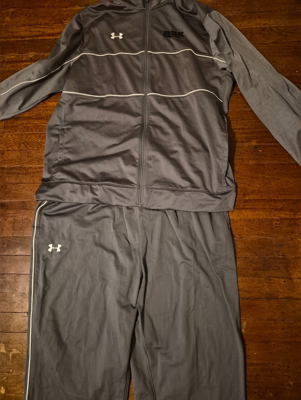 Under Armour Charcoal Gray Zipper Track Jacket & Pants Sweatsuit Mens Sz 2XL